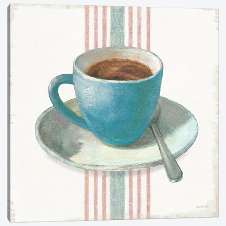 Wake Me Up Coffee IV Blue with Stripes No Cookie Canvas Print #NAI245} by Danhui Nai Canvas Wall Art