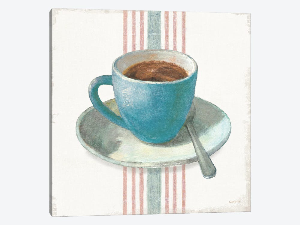 Wake Me Up Coffee IV Blue with Stripes No Cookie 1-piece Canvas Art