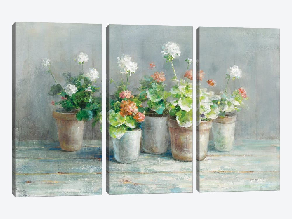 Farmhouse Geraniums by Danhui Nai 3-piece Canvas Art Print