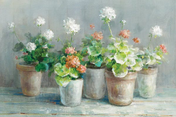 Large Floral & Botanical Art - Canvas Prints: Farmhouse Geraniums Crop by Danhui Nai