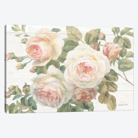 Vintage Roses White on Shiplap Crop Canvas Print #NAI26} by Danhui Nai Art Print
