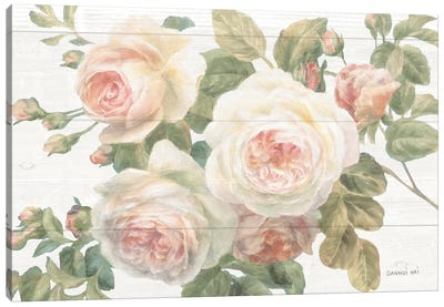 Vintage Roses White on Shiplap Crop Canvas Art Print - Danhui Nai