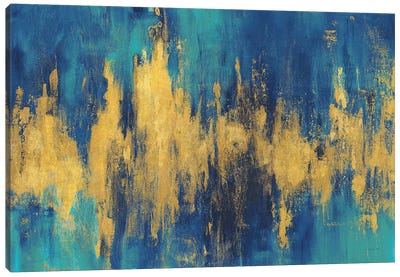 Blue And Gold Abstract Crop Canvas Art Print - Danhui Nai