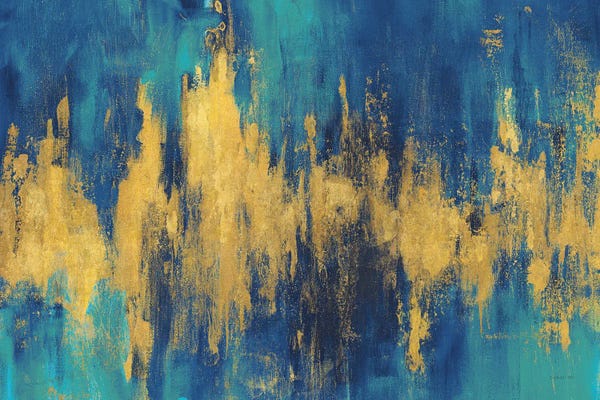 Danhui Nai: Blue And Gold Abstract Crop by Danhui Nai