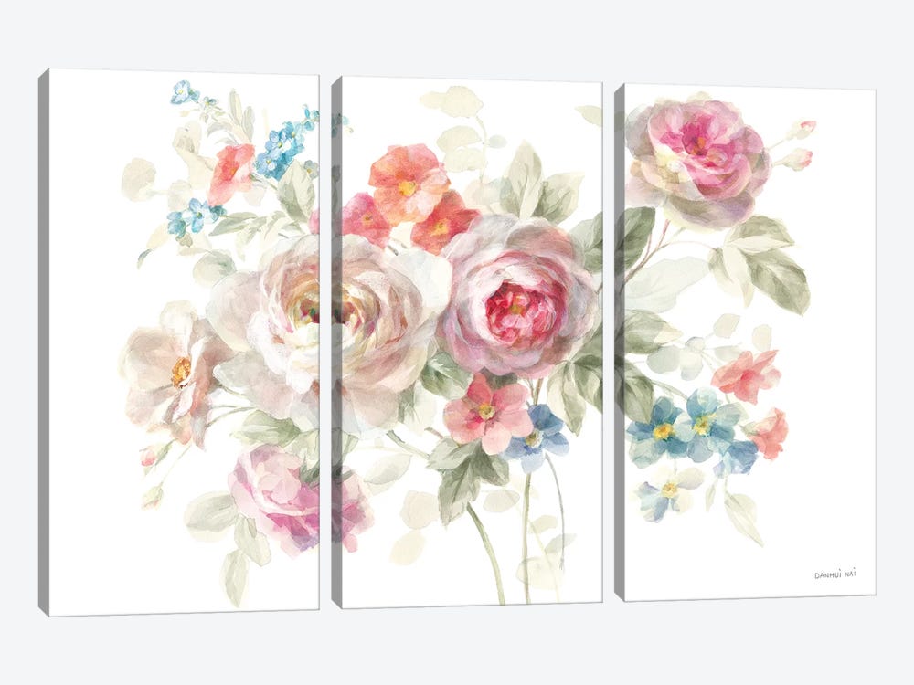 Cottage Garden I on White by Danhui Nai 3-piece Canvas Wall Art
