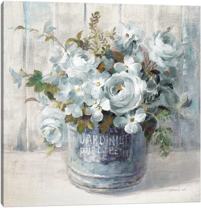 Garden Blooms I In Blue Canvas Art Print - European Décor