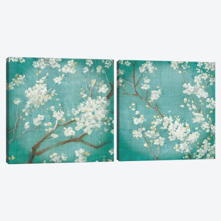 White Cherry Blossoms Diptych Canvas Print Set #NAI2HSET001} by Danhui Nai Canvas Artwork