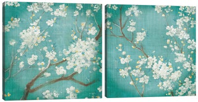 White Cherry Blossoms Diptych Canvas Art Print - Blossom Art