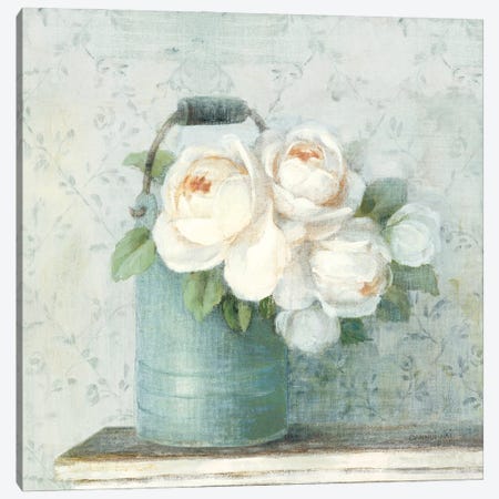 June Roses I White Blue Crop Canvas Print #NAI307} by Danhui Nai Canvas Print
