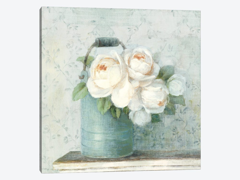 June Roses I White Blue Crop by Danhui Nai 1-piece Canvas Art Print