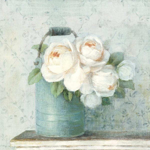 Gardening: June Roses I White Blue Crop by Danhui Nai