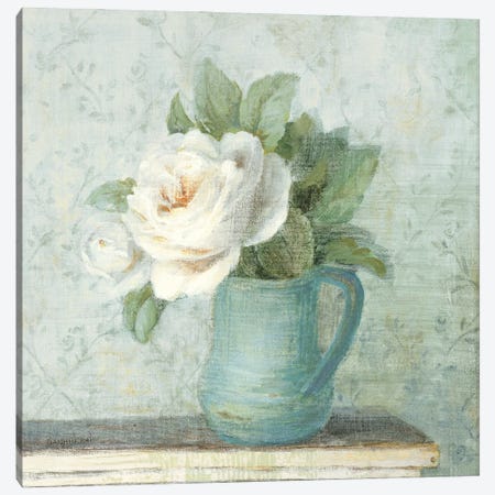 June Roses II White Blue Crop Canvas Print #NAI308} by Danhui Nai Canvas Artwork
