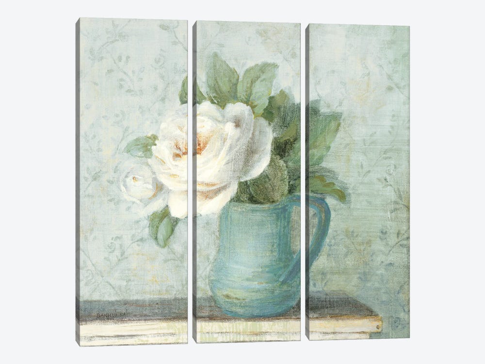 June Roses II White Blue Crop by Danhui Nai 3-piece Canvas Wall Art