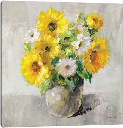 Sunflower Still Life I On Gray Canvas Art Print - Danhui Nai