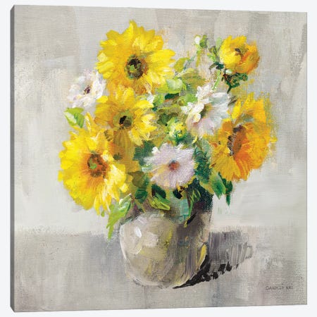 Sunflower Still Life I On Gray Canvas Print #NAI351} by Danhui Nai Art Print