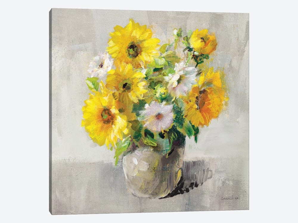Sunflower Still Life I On Gray by Danhui Nai 1-piece Canvas Art