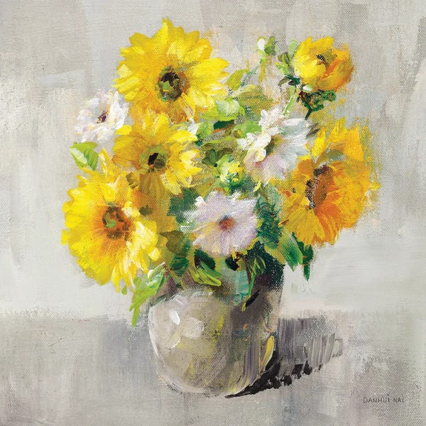 Sunflowers: Sunflower Still Life I On Gray by Danhui Nai