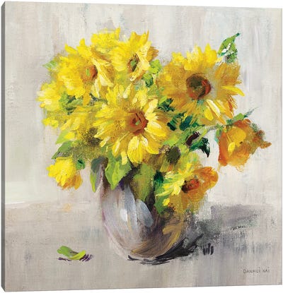 Sunflower Still Life II On Gray Canvas Art Print - Danhui Nai