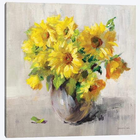 Sunflower Still Life II On Gray Canvas Print #NAI352} by Danhui Nai Canvas Art Print