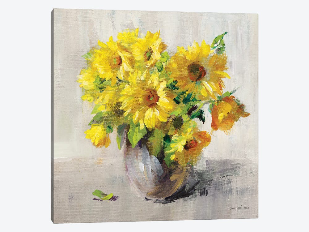 Sunflower Still Life II On Gray by Danhui Nai 1-piece Canvas Print
