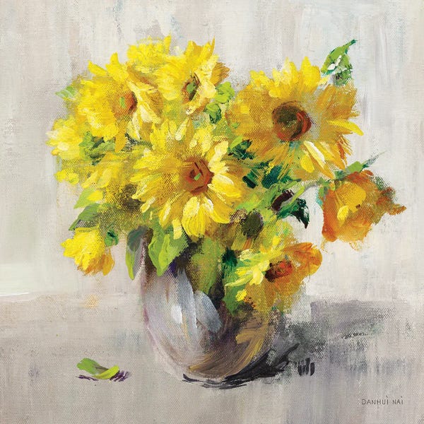 Danhui Nai: Sunflower Still Life II On Gray by Danhui Nai