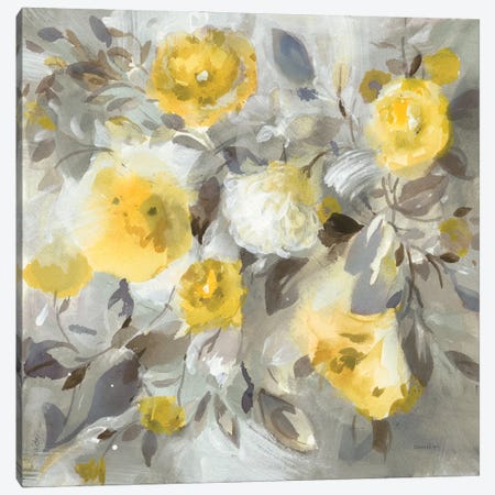 Floral Uplift Yellow Gray Canvas Print #NAI362} by Danhui Nai Canvas Art