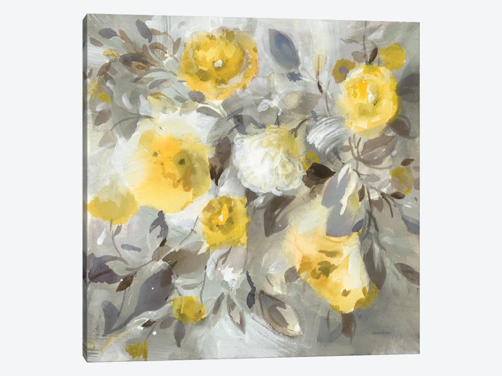 Floral Uplift Yellow Gray by Danhui Nai 1-piece Canvas Wall Art
