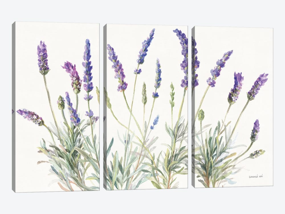 Floursack Lavender V on Linen by Danhui Nai 3-piece Canvas Print
