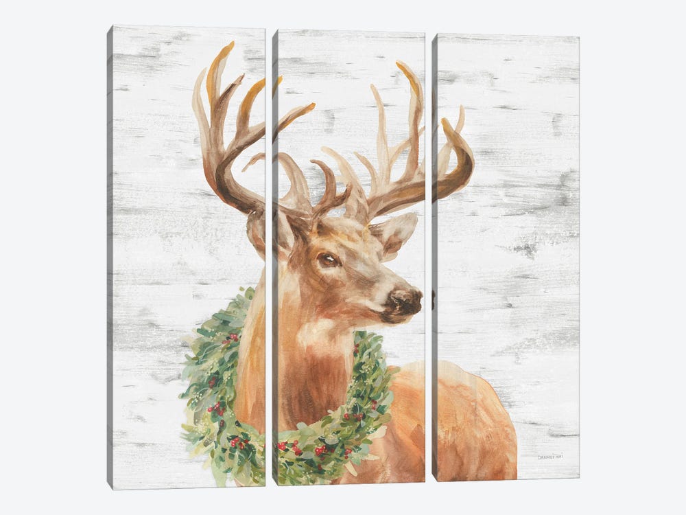 Woodland Holidays Stag Gray by Danhui Nai 3-piece Canvas Art