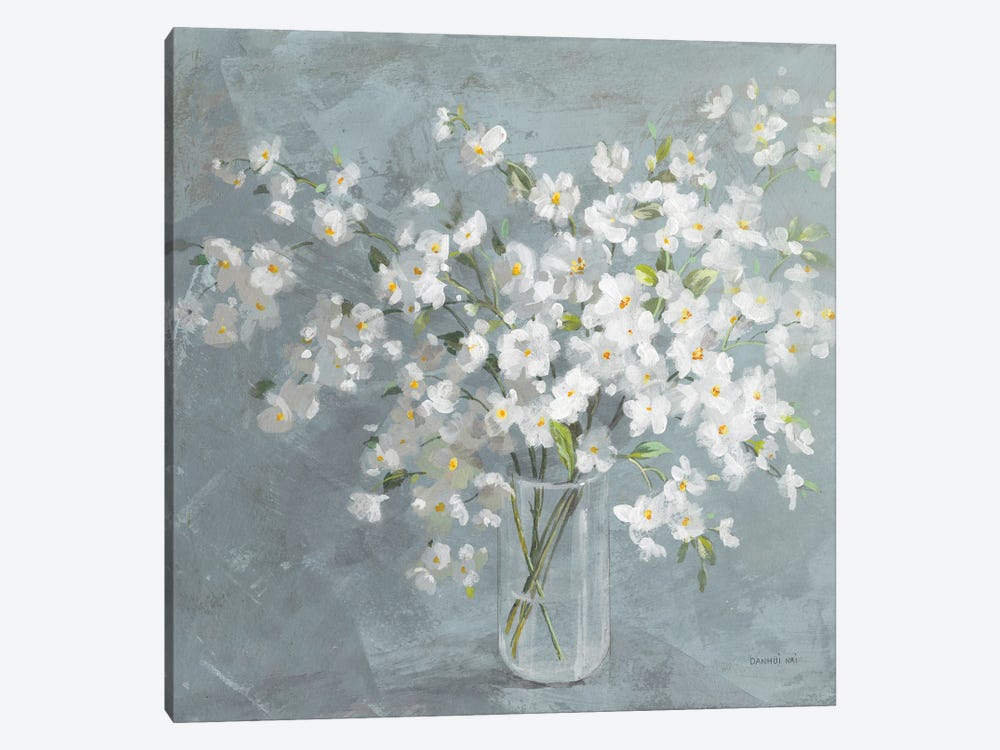 Fresh White Bouquet On Gray Background by Danhui Nai 1-piece Canvas Art
