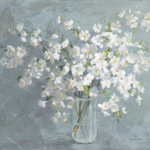 Danhui Nai: Fresh White Bouquet On Gray Background by Danhui Nai