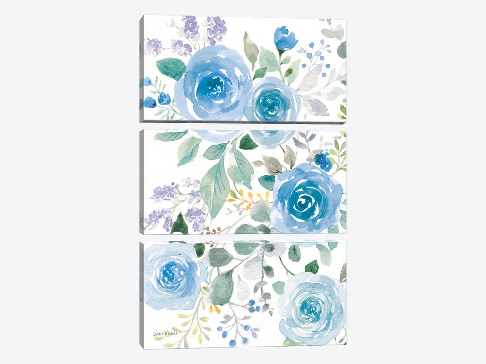 Lush Blue Roses II by Danhui Nai 3-piece Canvas Print