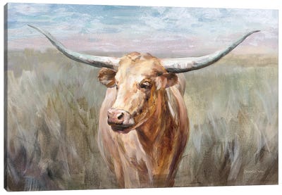 Big Sky Longhorn Sunset Canvas Art Print - Cow Art