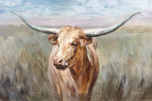 Danhui Nai: Big Sky Longhorn Sunset by Danhui Nai