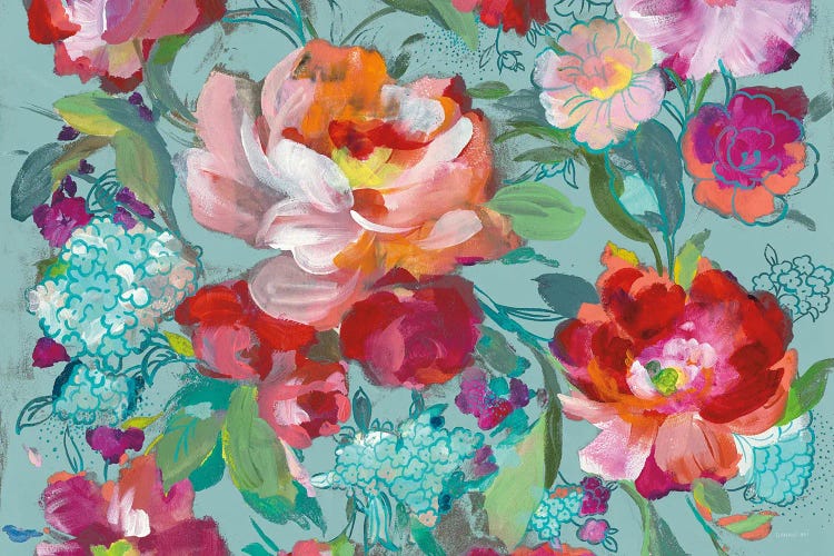 Bright Floral Medley Crop Turquoise