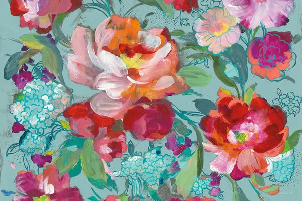 Danhui Nai: Bright Floral Medley Crop Turquoise by Danhui Nai