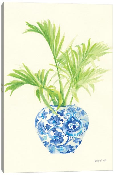 Palm Chinoiserie II Canvas Art Print - Charming Blue