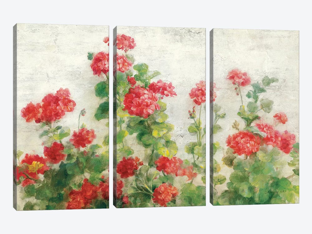 Red Geraniums on White by Danhui Nai 3-piece Canvas Print