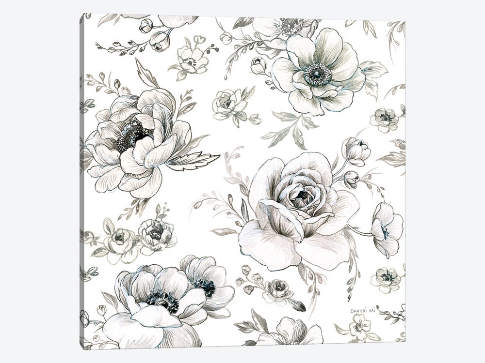 Sketchbook Garden Pattern VA on White by Danhui Nai 1-piece Canvas Artwork