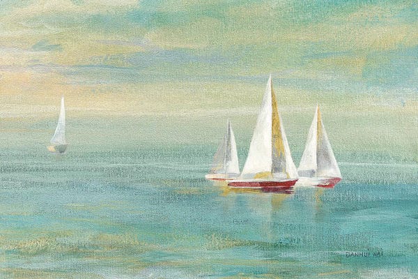 Danhui Nai: Sunrise Sailboats II Nautical by Danhui Nai