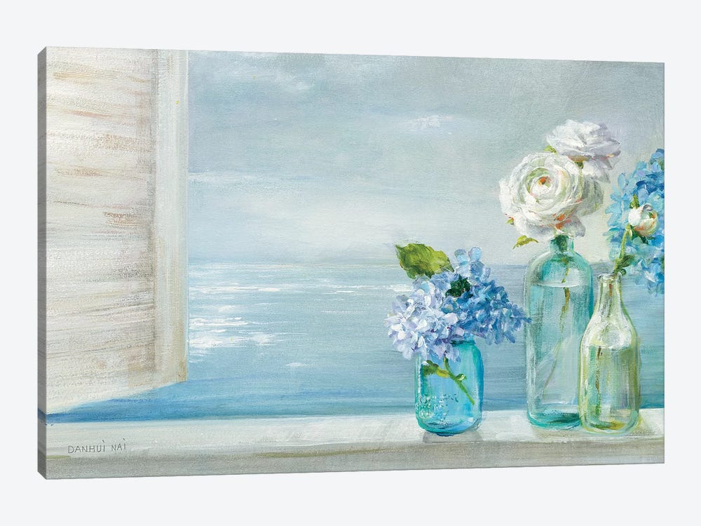 A Beautiful Day At the Beach - 3 Glass Bottles 1-piece Canvas Artwork
