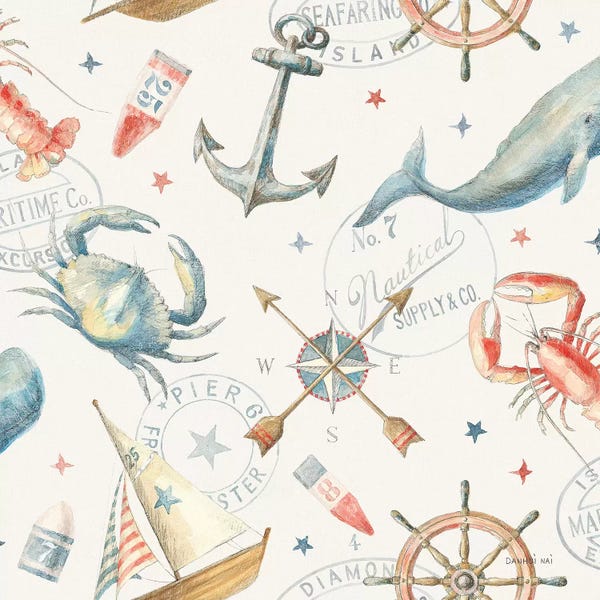 Kids Nautical Art: Floursack Nautical Pattern I by Danhui Nai