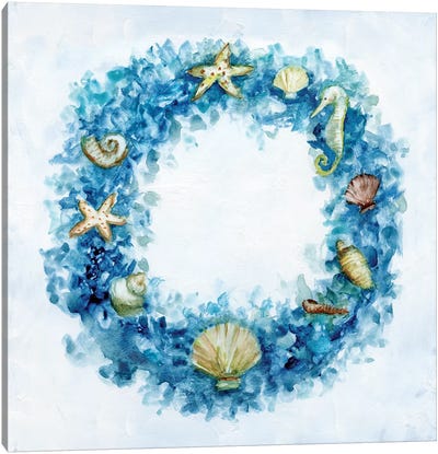 Coastal Wreath Canvas Art Print - Coastal Christmas Décor