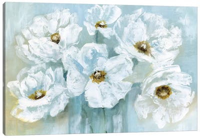 White Poppy Bouquet Canvas Art Print - Calm & Sophisticated Living Room Art