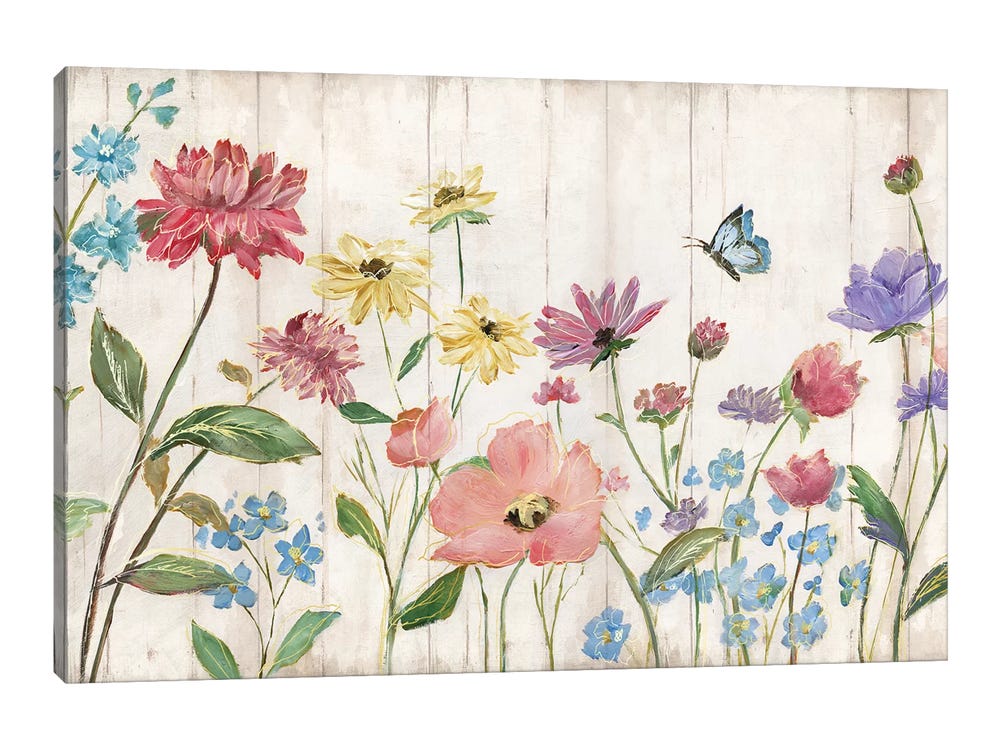 iCanvas Wildflower Flutter on Wood Art by Nan Canvas Art Wall Decor