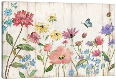 Wildflower Flutter On Wood Canvas Art Print