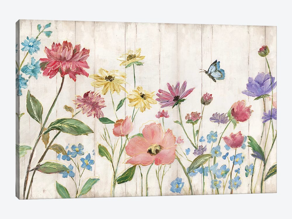 Wildflower Flutter On Wood 1-piece Canvas Artwork
