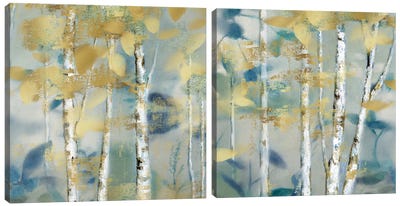 Gilded Forest Detail Diptych Canvas Art Print - Art Sets | Triptych & Diptych Wall Art