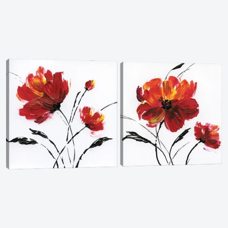 Red Poppy Splash Diptych Canvas Print Set #NAN2HSET007} by Nan Canvas Art