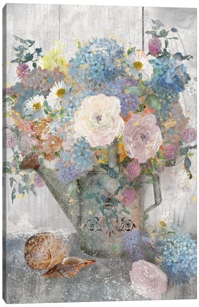 Bucket Of Flowers II Canvas Art Print - Shabby Chic Décor
